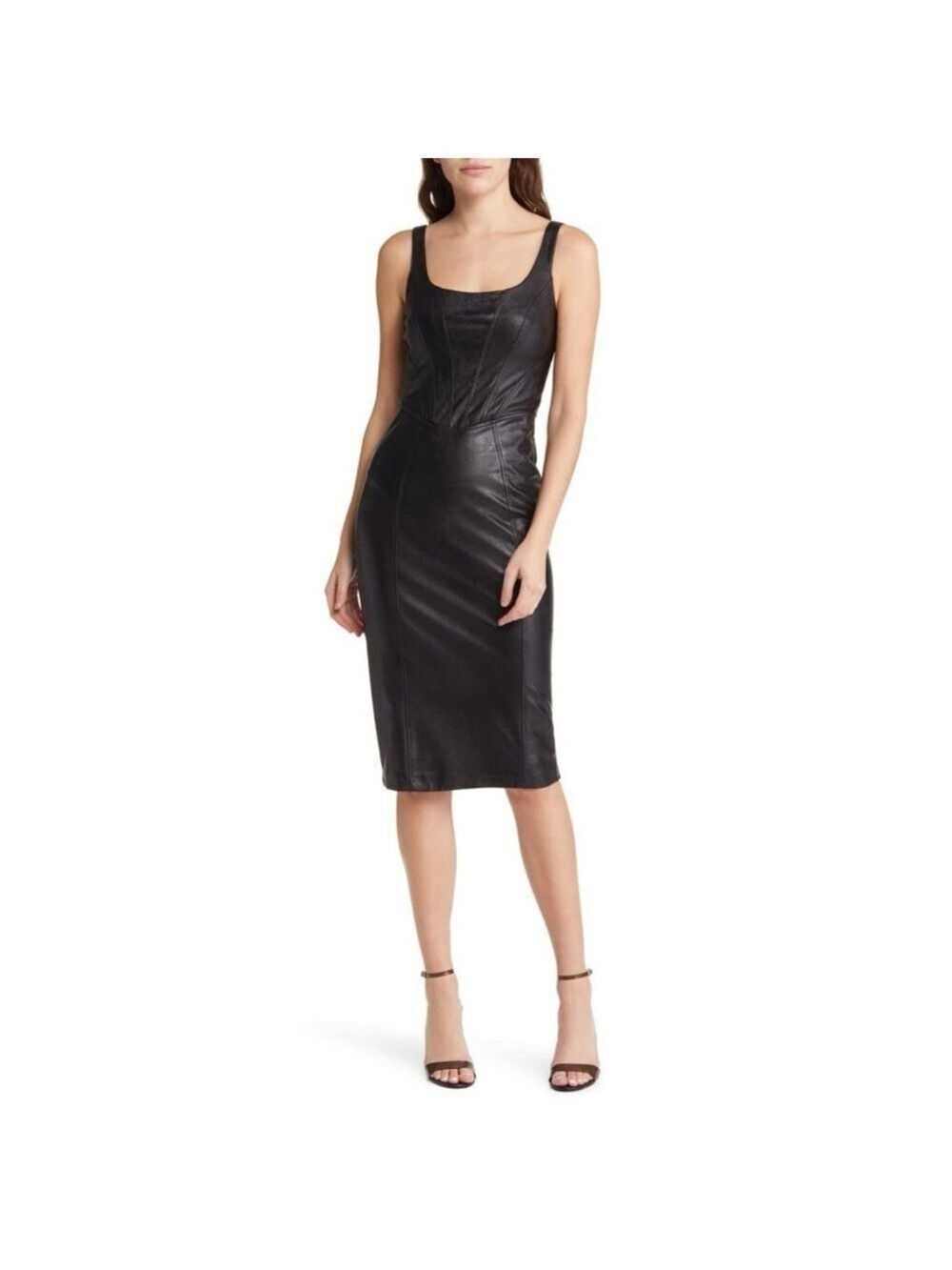 Women's Amanda Uprichard Black Faux Leather Corset Midi Dress XS